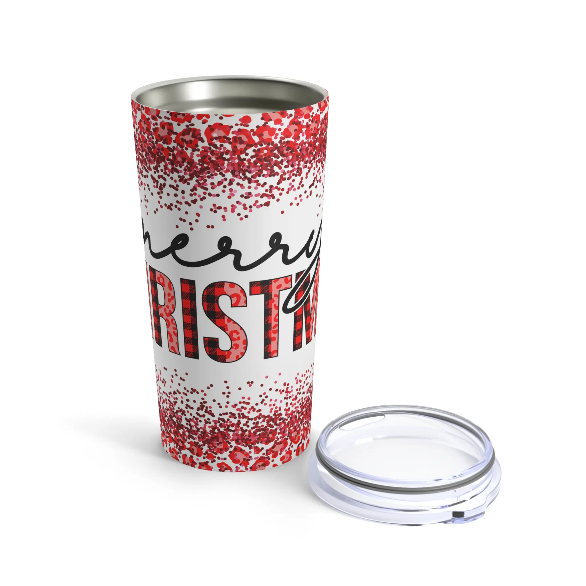 Merry Christmas Tumbler – Red Leopard & Buffalo Plaid Design, Tumbler 20oz tumbler gift