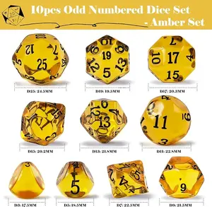 10 Pieces Odd Numbered Polyhedral Dice Set D3-D25, Odd Number Dice D3, D5, D7, D9, D11, D13, D15, D17, D19, D25 for Role Playing Table Games