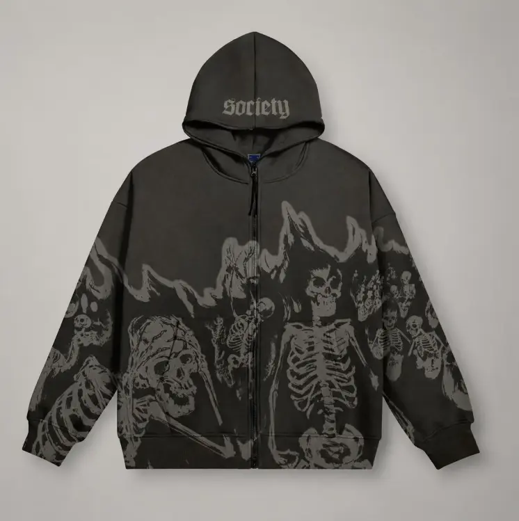 Skeleton Bleached Custom Handmade Zip-up Sweatshirt Hoodie - Grunge Alt Unisex