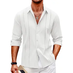Mens Cuban Guayabera Shirt Casual Button Down Shirts Long Sleeve Summer Beach Shirts