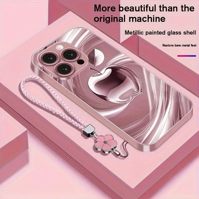 Metallic Swirl Pattern Glass Phone Case with Lanyard - Slim Creative Hard Shell, Premium Mobile Phone Accessory for iPhone 17,16 Pro Max,15,14,13,12 Mini,11 Pro Max, Accessories