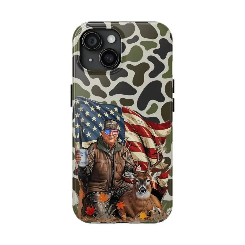 Trump Hunting Deer Themed Soft TPU Slim Cover Phone Case - Premium Matte, Antifingerprint, Shockproof, Anti-Drop, Camera Protection - Multi-Model Fit for iPhone 17,16,15,14,13,12 (Pro Series Variants) & Samsung S25,S24,S23,S22