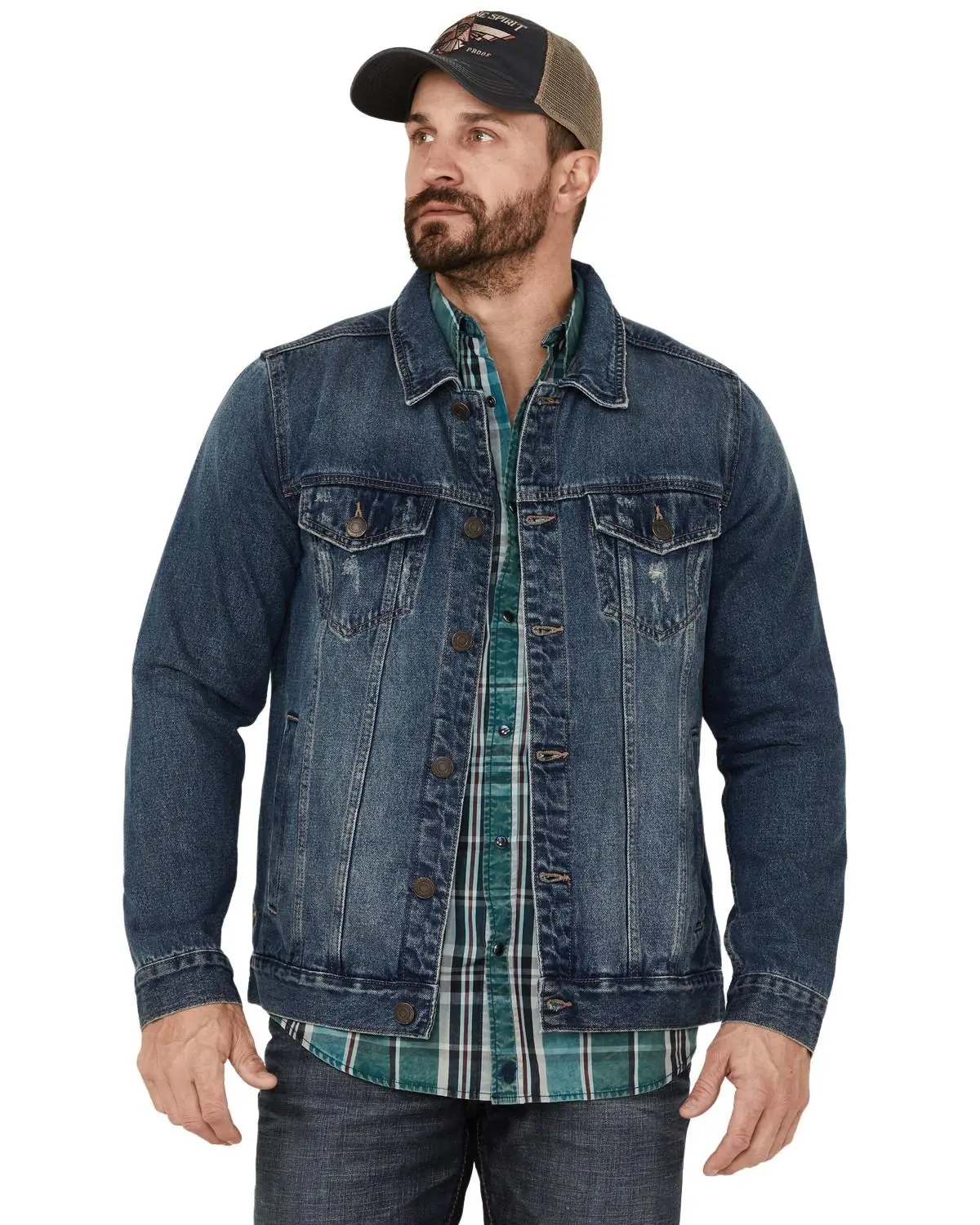 Moonshine Spirit Men's Dark Wash Button-Front Unlined Denim Trucker Jacket - Mssp22o04-Dkw