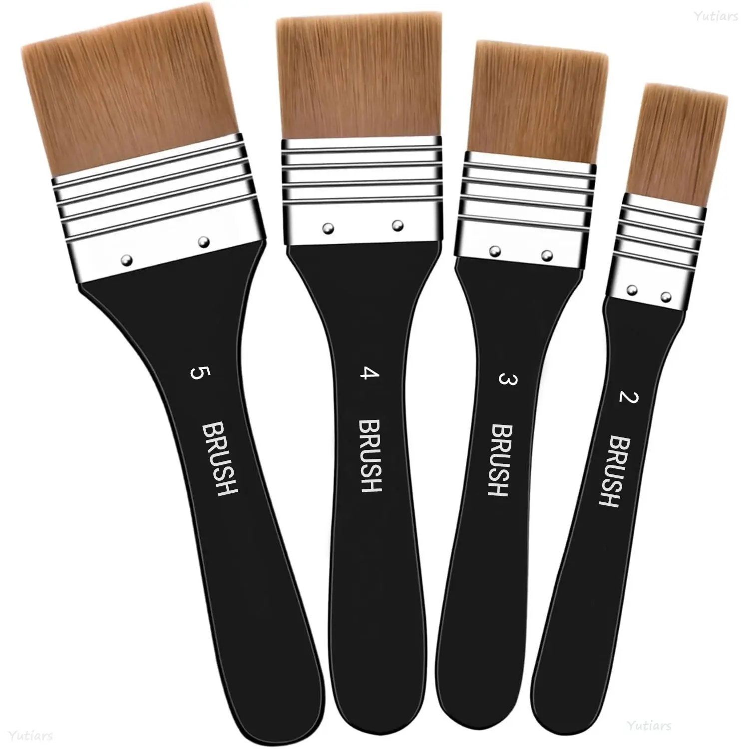 Durable 1/4 PCS Wide Flat Nylon Art Brushes Set - 5 Sizes Chip Brushes for Canvas Painting, Gesso Prep, Varnish Application & Creative Crafts Decorative