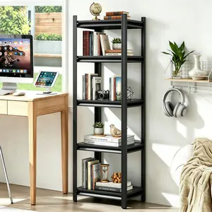54in Tall Bookshelf 5-Tier Small Narrow Bookcase,  Book Shelf for Small Space, Farmhouse Shelf with Storage,Freestanding Display Thin Bookshelves for Living Room, Office, Black