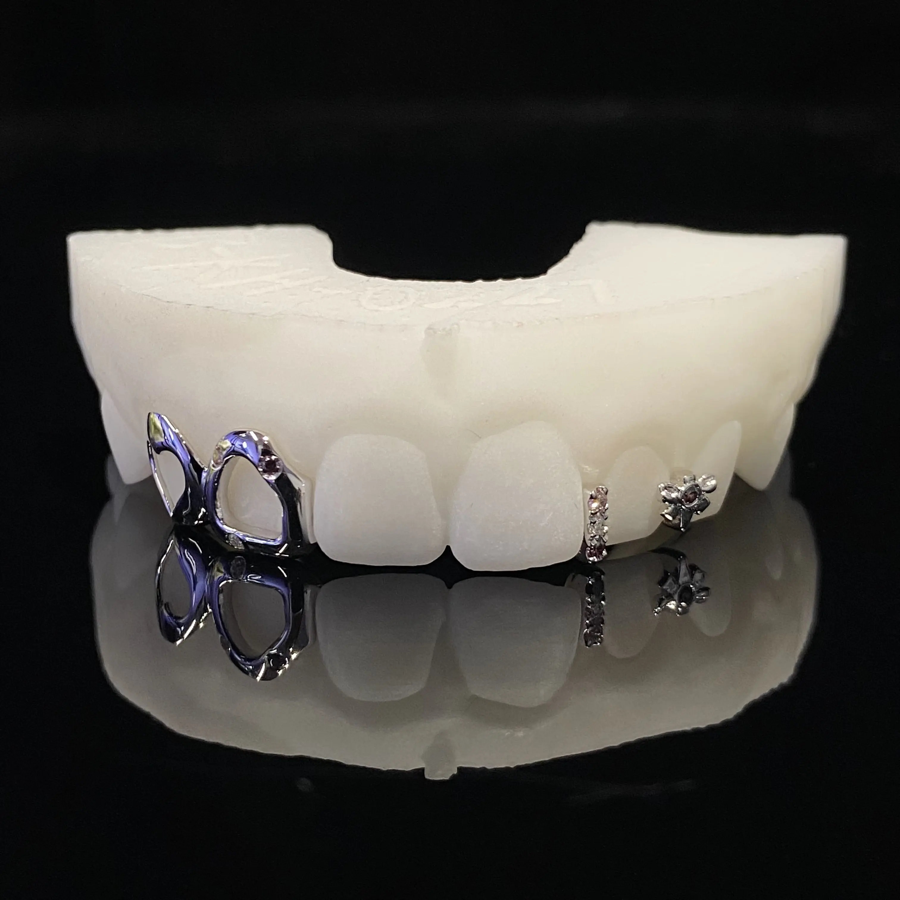 Custom 925 Sliver Heart Open Face Teeth Grillz with  Moissanite Diamond