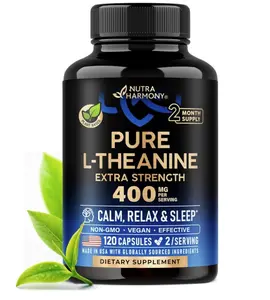 L Theanine 400 mg | L-Theanine Stress Relief | Extra Strength Supplement | Made in USA | Relaxation, Sleep & Calm Support | For Men & Women | Plant Based, Non-GMO & Gluten-Free | 120 Vegan Capsules