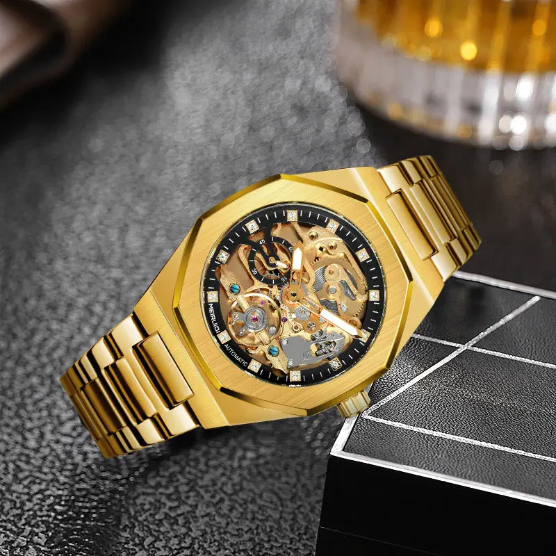 Men's Luxury Skeleton Fully Automatic Analog Mechanical Watch - Stainless Steel, Waterproof Business Casual Watch with Classic Round Luminous Dial, Ideal for Professional Events, Analog Mechanical Watches