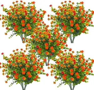 10Pcs Artificial Flowers Outdoor Fake Flowers,Outside Face Mums Fake Summer Greenery UV Resistant No Fade Faux Plastic Lotus Shrubs Home Garden Porch Patio Decoration Office Garden Accessories (Sunset Red) - Home Improvement.