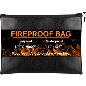 Fireproof Document Bag (10"x13.5"),  Holder with Zipper for Passport, Important Papers, ,  and Valuables, Secure Storage Organizer for Travel, , Office