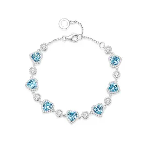 FANCIME "Ms Charming" Halo Heart December Birthstone Topaz Sterling Silver Tennis Bracelet