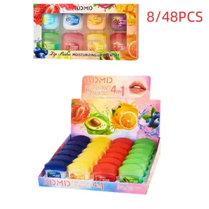 24/8 Piece Multi-Fruit Lip Mask Set, Sleep Lip Balm Base Nourishing Moisturizing Smooth Compact Portable Easy Carry Hydrating Lips Care Lip Moisturizer
