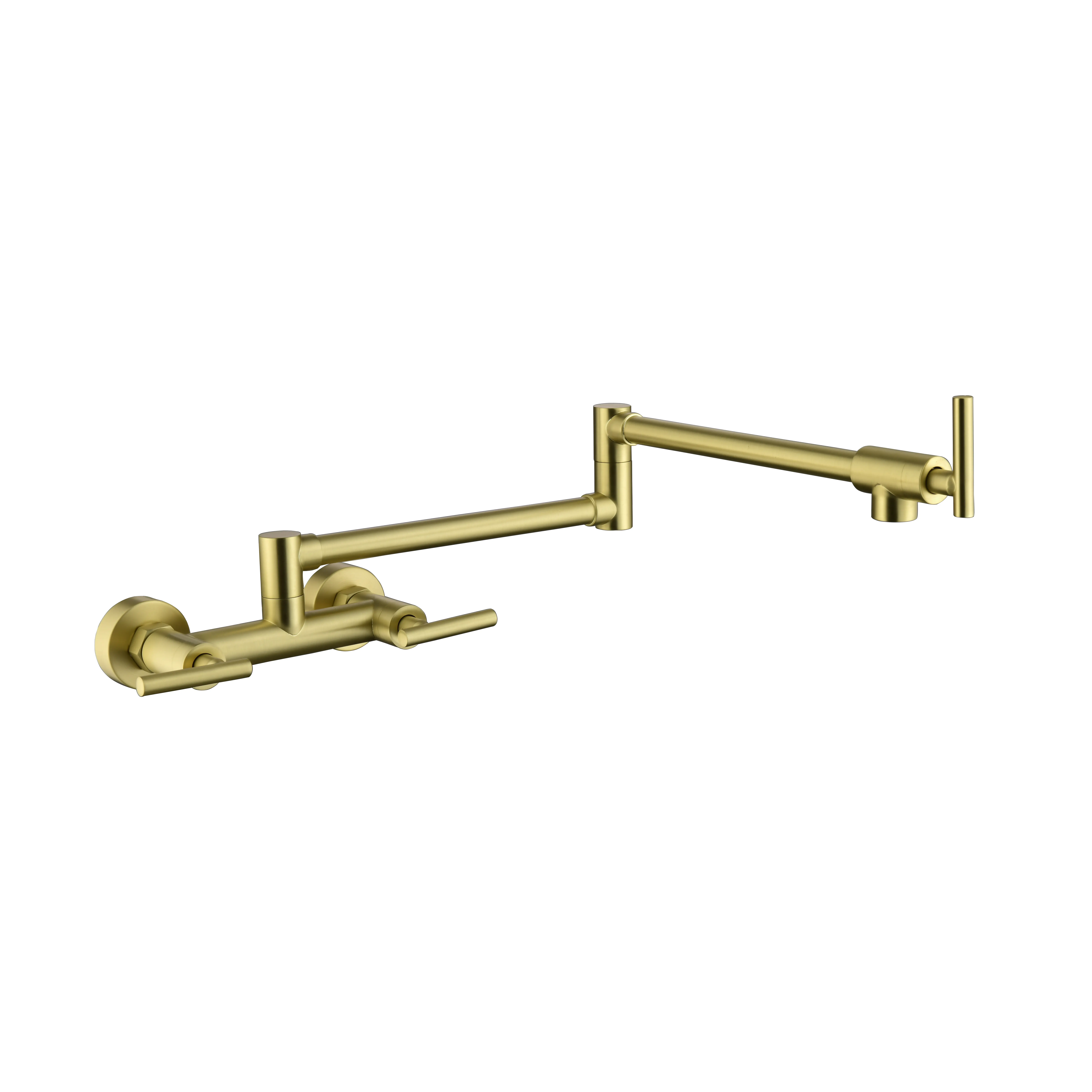 Hot & Cold Wall Mount Pot Filler Faucet, Brass Folding Kitchen Faucet with Joint Swing Arm, 3 Handles 2 Holes Commercial Sink Faucet, Free Swivel Arm, Aerated Water Flow, Dual Water Supply for Kitchen Stove