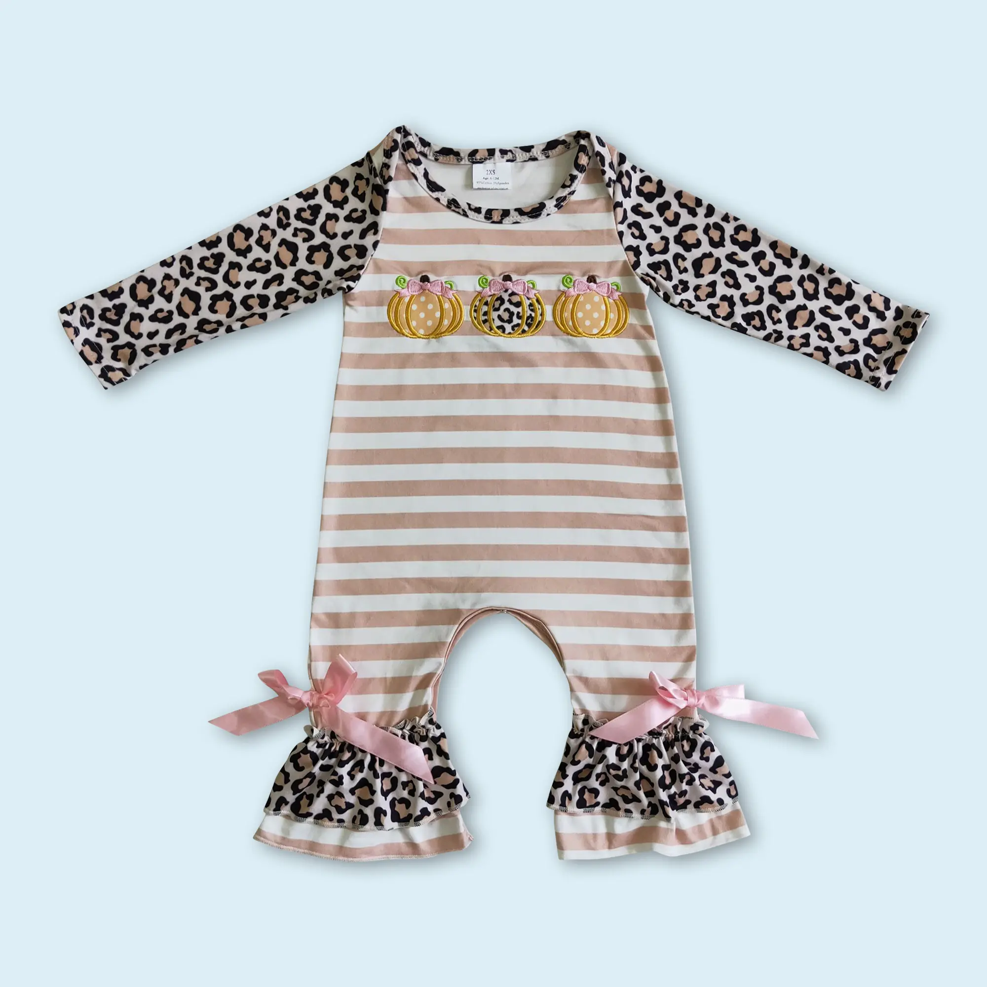Cheetah pumpkin baby girls fall romper