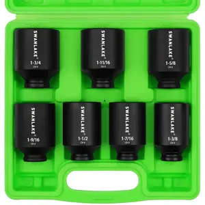 SWANLAKE 7PCS 1/2" Drive SAE Impact Socket Set, Spindle Axle Nut Impact Socket, CR-V,1-3/8-Inch to 1-3/4-Inch mechanical repair rivet nut repair tool repair tool metric socket standard socket tool organizer home repair Mechanical Tool Socket Organizer