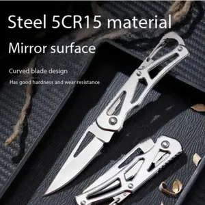 Stainless Steel Folding Knife Keychain, Portable Outdoor Tool for Camping Hiking Emergency Use, Durable Men's Gift Accessory