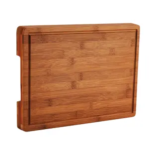 Garvee Bamboo Cutting Board 16x11 Inch Thick Wood Kitchen Board With Juice Groove And Side Handles Knife Friendly Reversible Chopping Board For Meat And Veggies