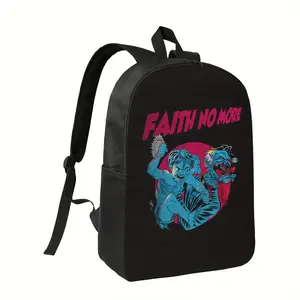 Faith No More Bold Punk Rock Graphic Backpack - Black with Pink & Blue Accents - Zipper Closure School, College, Travel Bag - Unisex Bookbag for & - Backpack for Everyday Use, Durable Construction, Casual Style, Highquality Fabric, College, for Teenager