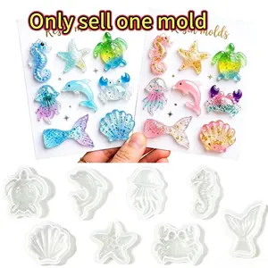 New Ocean Animal Silicone Mold, DIY Resin Casting Molds, Shell Fish Tail Jellyfish Seahorse Starfish Dolphin Crab Turtle Pendant Making Tool