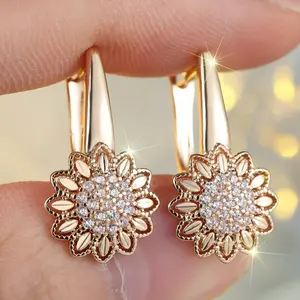 Sunflower Cubic Zirconia Earrings - Golden-Tone Jewelry for Women - Ear Hook/Ear Clip/Hoop Styles - Suitable for Daily Wear, Parties & Banquets - Perfect Gift for Festivals & Anniversaries - High-Quality Fine Women’s Jewelry