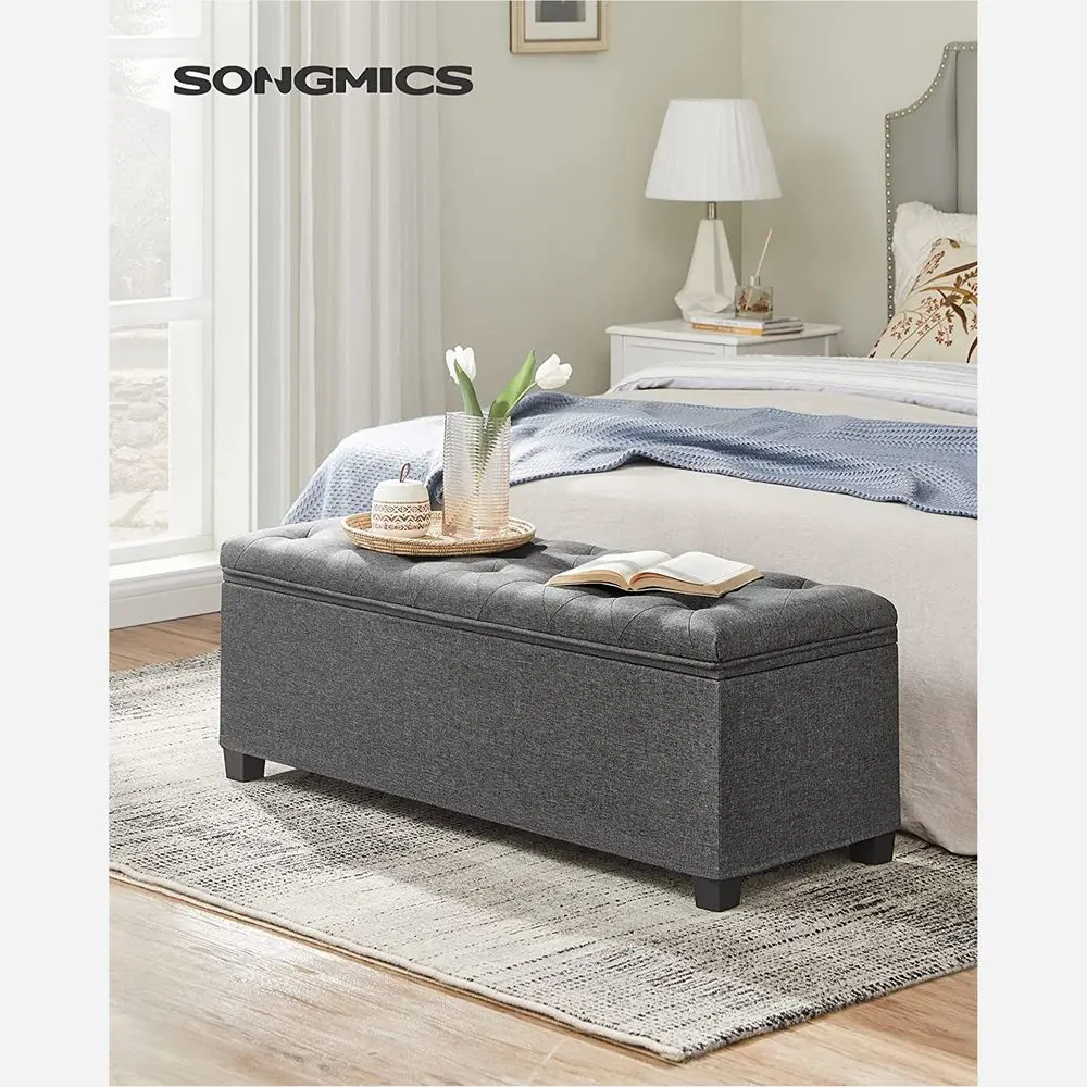 SONGMICS Storage Ottoman Bench, Foot Rest with Legs, 15.7 x 43.3 x 15.7 Inches, End of Bed Bench, Storage Chest, Load up to 660 lb, for Living Room, Bedroom, Entryway, Dark Gray