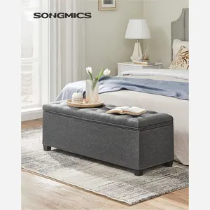 SONGMICS Storage Ottoman Bench, Foot Rest with Legs, 15.7 x 43.3 x 15.7 Inches, End of Bed Bench, Storage Chest, Load up to 660 lb, for Living Room, Bedroom, Entryway, Dark Gray