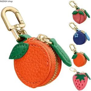Cute Fruit-Shaped Mini Coin Purse Keychain, Faux Leather with Zipper, Perfect for AirPods, Lip Balm & Adding a Bright, Fun Pop of Color to Your Bag