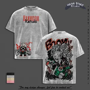 Bakugo "Explosion Murder God" Tee Washed – My Hero Academia Vintage Washed Heavy Cotton Oversized Anime Manga T-Shirt Double Printed Retro Streetwear Ground Zero Edition