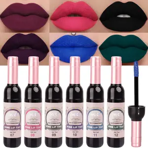 6Pcs Dark Black Blue Green Purple Matte Liquid Halloween Lip Tint Stain Makeup Sets Long Lasting Smudge Proof Wine Bottle All Day Lipstick labiales mate 24 horas originales 02