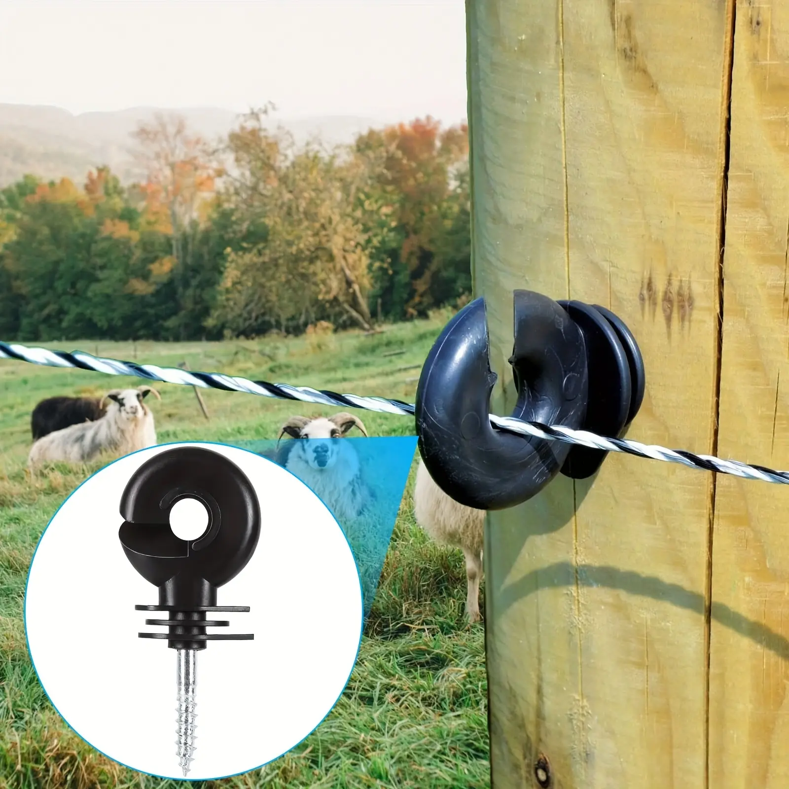 30pcs Black Electric Fence Insulator Screw-in Insulator Fence Ring Post Wood Post Insulator for Farm Animal FencingGrid System Accessories for Animal Husbandry Electronic