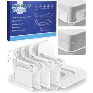 Bed Sheet Holders with Lock Strips, Fitted Sheet Holders for Corners Keep Sheets Firm & Tight Plastic Durable Heavy Duty Sheet Clips Bedroom Accessories Fit All Mattress Easy Installation