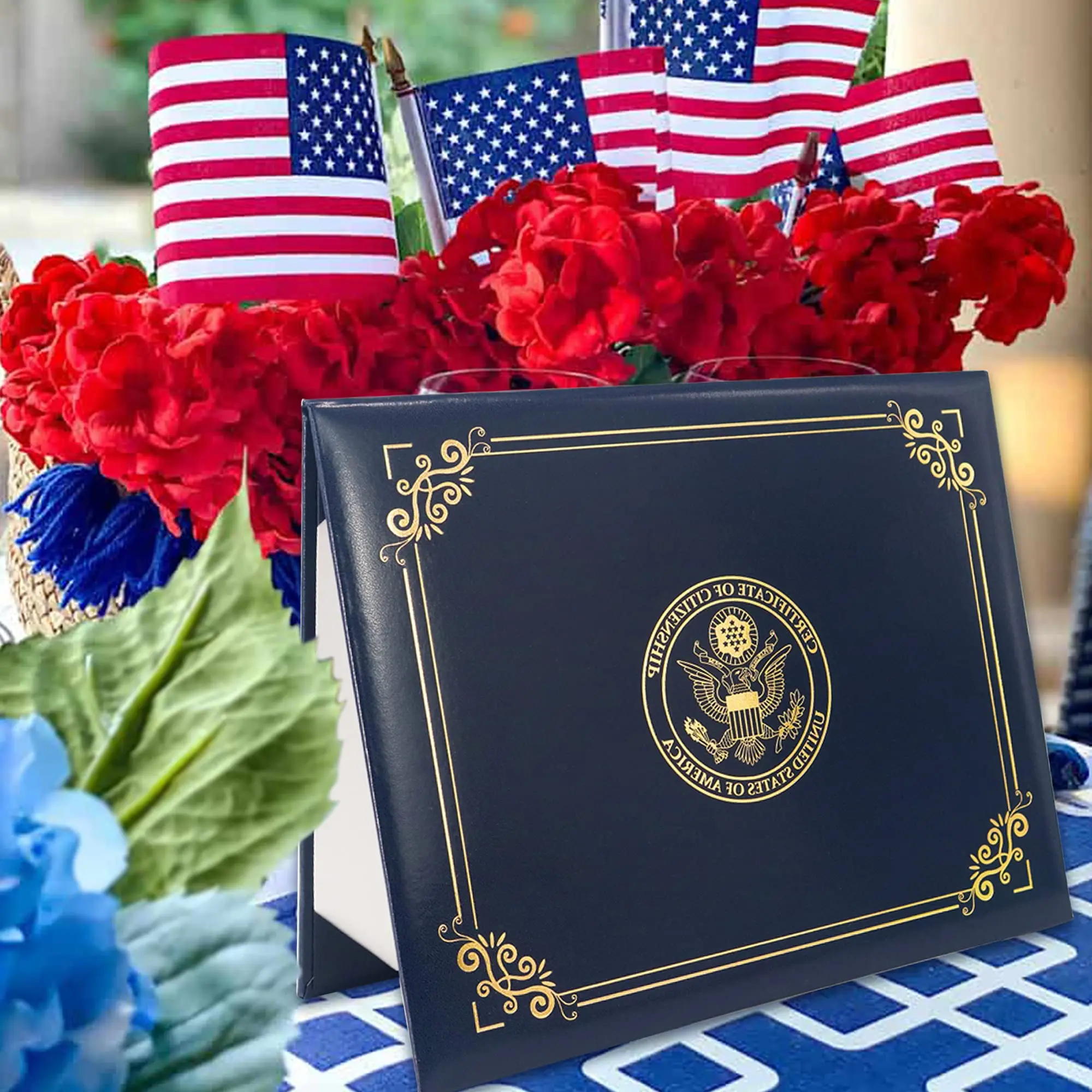 US Citizenship Certificate Holder, 2026 Naturalization Padded Leatherette Cover with Golden Great Seal of The United States Official Document Case (Office Desk Organizer Accessory)