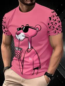 Men's Fashion Casual T-Shirt - 100% Polyester, Crew Neck Short Sleeve T-Shirt, Machine Washable, Year-Round Comfort, Daily Wear with Smooth Textured Fabric