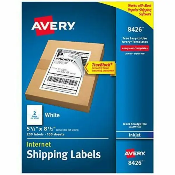Avery Half Sheet White Paper Labels, 5.5x8 in Size, 0.5 Thick, 200-Count Pack