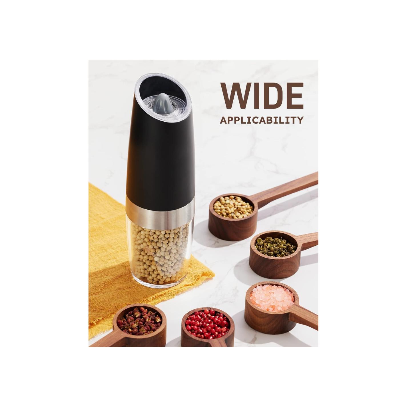 Gravity Electric Salt and Pepper Grinder Set Automatic Shakers Mill Grinder with LED Light, BATTERY POWERED Adjustable Coarseness One Hand Operation, Upgraded Larger Capacity
