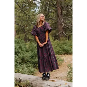 THE EVERMORE DRESS IN NAVY PLAID BY PINK DESERT