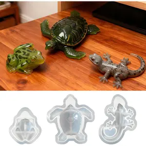 3Pcs 3D Lifelike Turtle Frog Lizard Shapes Silicone Molds for Epoxy Resin Casting DIY Art Craft Home Decoration