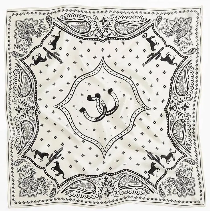 Coastal Cowgirl Western Bandana Scarf, Retro Paisley Horseshoe Head Scarf and Rodeo Aesthetic Hair Wrap