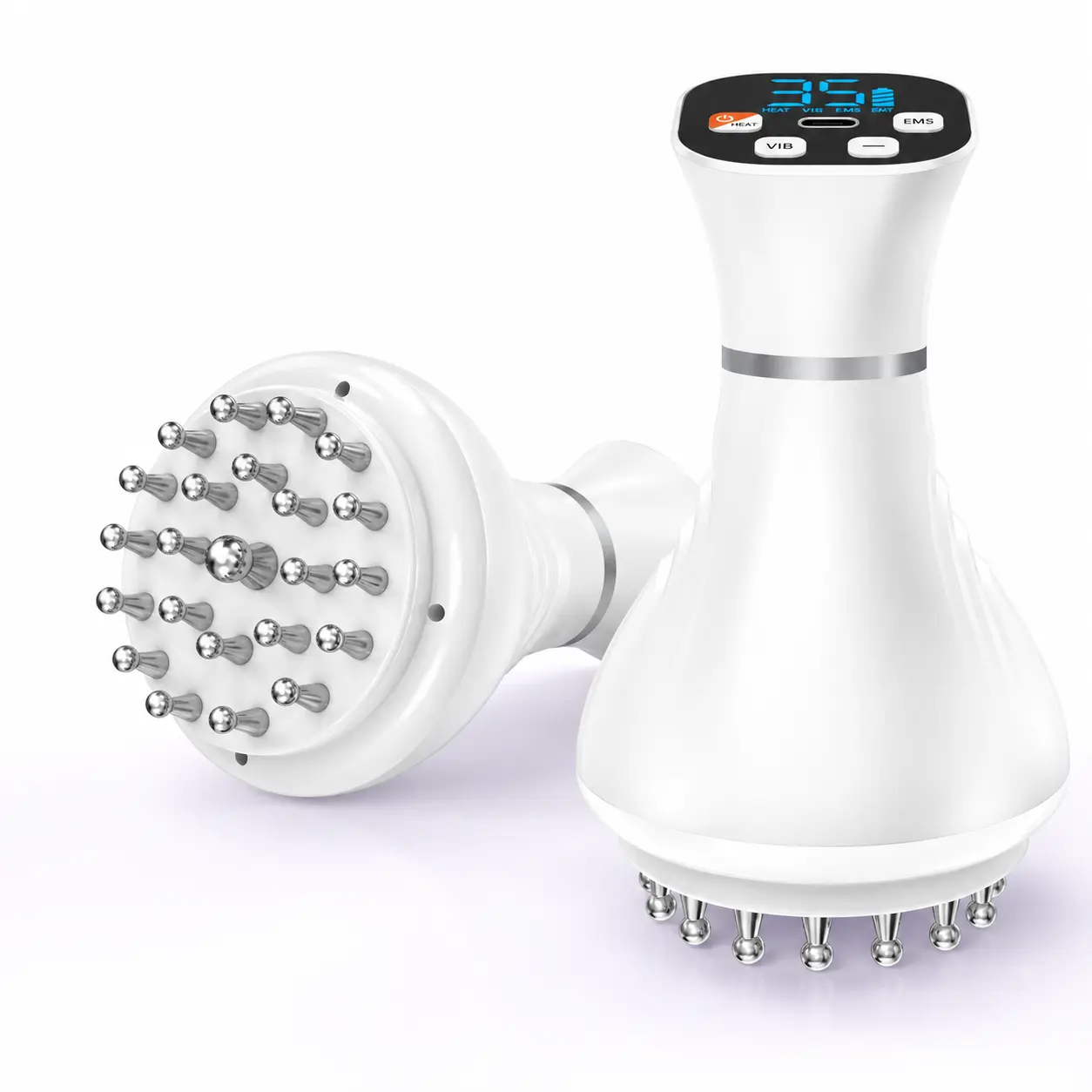35-Level Handheld Body Massager with Heat, Vibration & Pulse Modes, 25-Node Rechargeable Cordless Massage Device with LED Display for Shoulders, Back, Arms & Legs