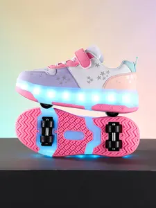 Trendy Kids Walking Shoes, Enhanced Stability, Detachable Two-Use Sports Shoes, LED Light-Up Outdoor Skating Shoes, Fashionable Skate Shoes, USB Charging, All Seasons