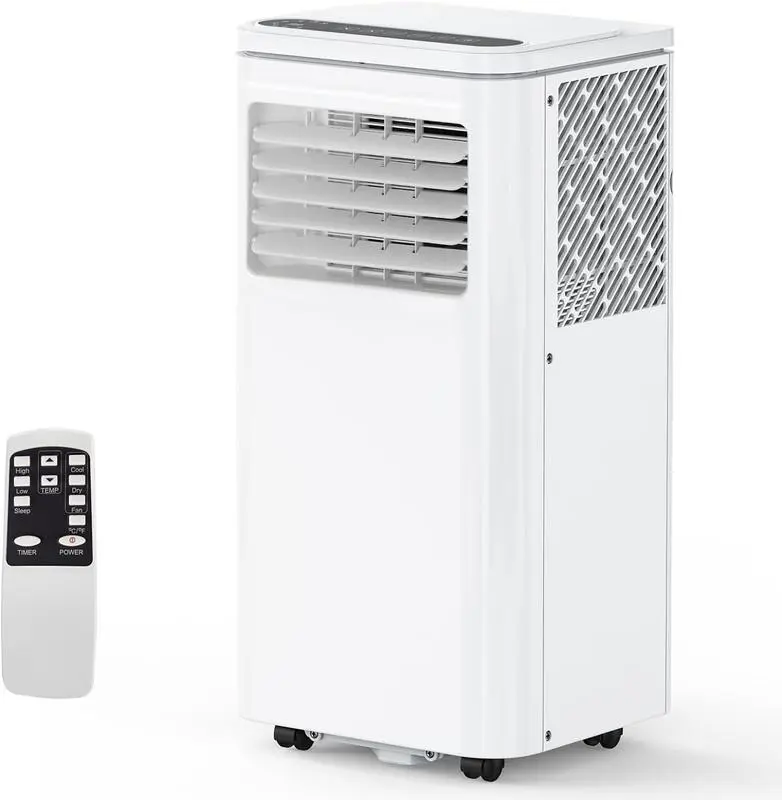Gaomon 8000 BTU Compact Portable Window AC Units - 3-in-1 Energy-Saving AC with Cooling, Dehumidifier, Fan, Ultra-Quiet Operation, Sleep Mode, Timer, Remote Control, Eco-Friendly, Drain Pipe, Easy Portability for 350 Sq. Ft Spaces, Kitchens, White