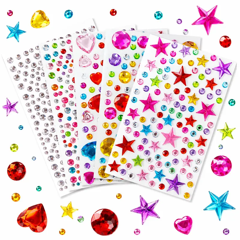 3514PCS Rhinestone Gem Stickers, 10 Sheets Colorful Self-Adhesive Gems, Assorted Shapes Bedazzling Kit for DIY Crafts, Scrapbooking, Journaling, Card Making & Party Decorations