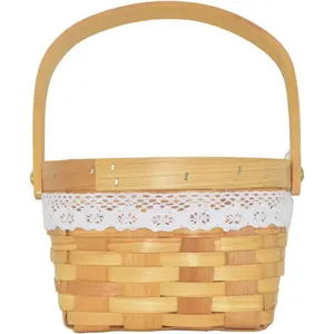 Wooden Woven Flower Girl Basket for Wedding Ceremony and Home Decoration