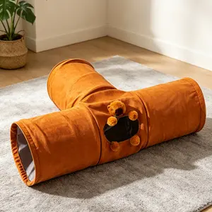 Foldable play tunnel tent, easy to store. Suitable for indoor and outdoor use. Ventilated, portable and with cute cartoon design.