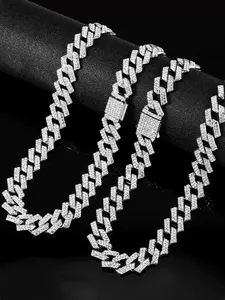 Unisex Hip Hop Rhinestone Jewelry Set, Diamond Chain Spring Buckle Necklace, Book Style Clasp, Casual Fashion Accessory for All Seasons