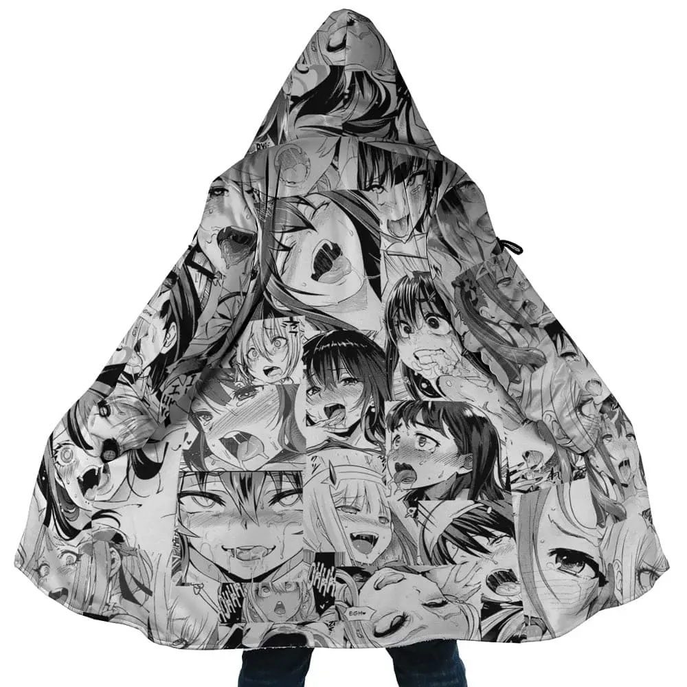 Ahegao Waifu Blend Dream Cloak Coat, Anime Ahegao Men's Women's Hooded coat, Fleece Jackets Coats, Gift For Men And Women