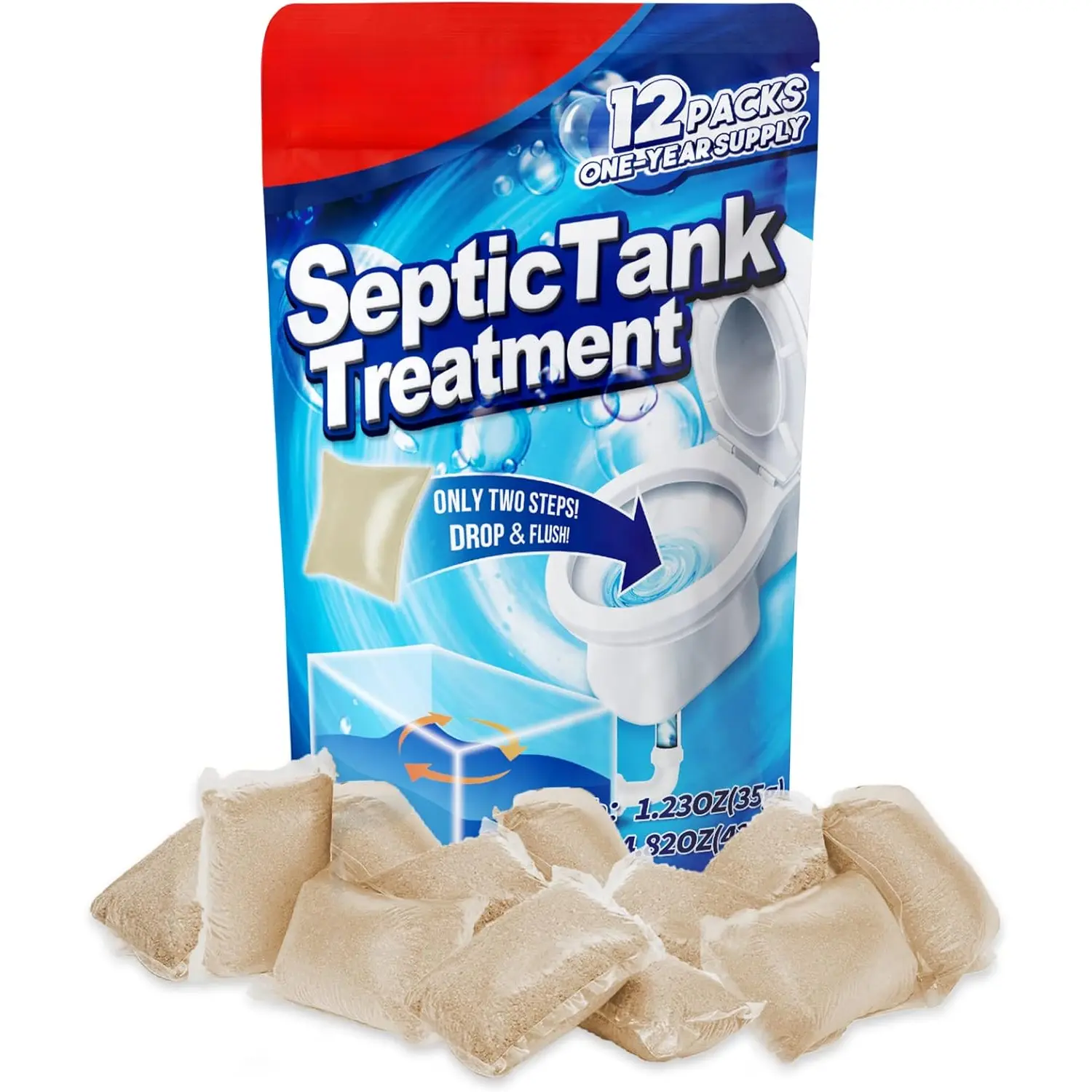Septic Tank  - 12 Packs for 1-Year Supply, Flushable & Dissolvable Septic Tank  Packets with Easy Operation, Biodegradable Septic Tank  Enzymes for Wastes & Odors