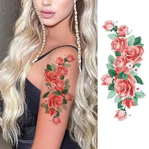 1pc Romantic And Sexy Waterproof Temporary Tattoos Suitable For Women. Rose Flower Patterns, Arm Tattoo, Body Art Fake Tattoo, Suitable For Arms, Shoulders, And Legs. Perfect For Holidays, Parties, Valentine'S Day, And Best Friends Gift.