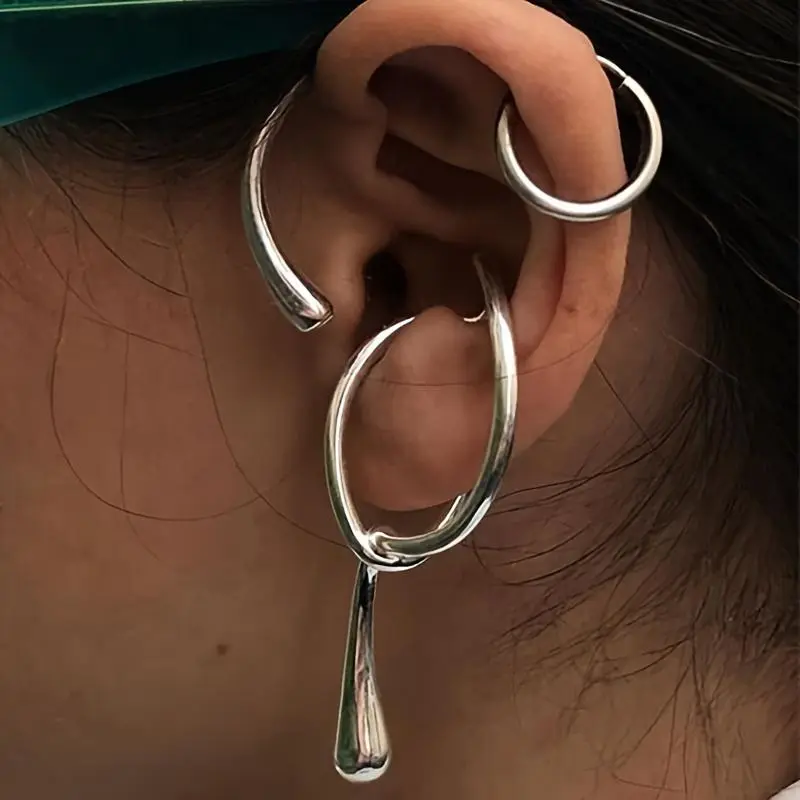 Metal Punk Hip Hop Style Geometric Ear Climber Non Piercing Ear Contour Ring Ear Wrap Nightclub Jewelry For Women