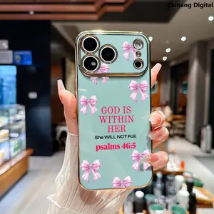 Elegance Luxury Golden Edge Electroplated TPU Phone Case - Durable Customized Christian Bible Psalms Quotes Protector for iPhone 17 Pro Max/16 Plus/15/14/13/12/11, Shockproof Non-Slip Military-Grade Silicone Cover